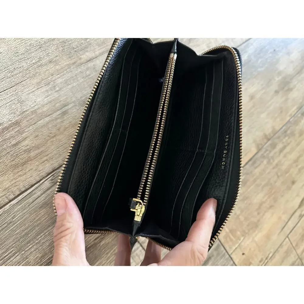 Tory Burch Women's Black Leather McGraw Zip Continental Wallet